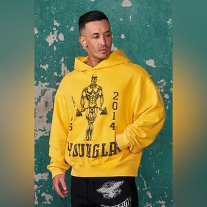 YoungLA Golds Gym Yellow Graphic Hoodie with Muscleman Print